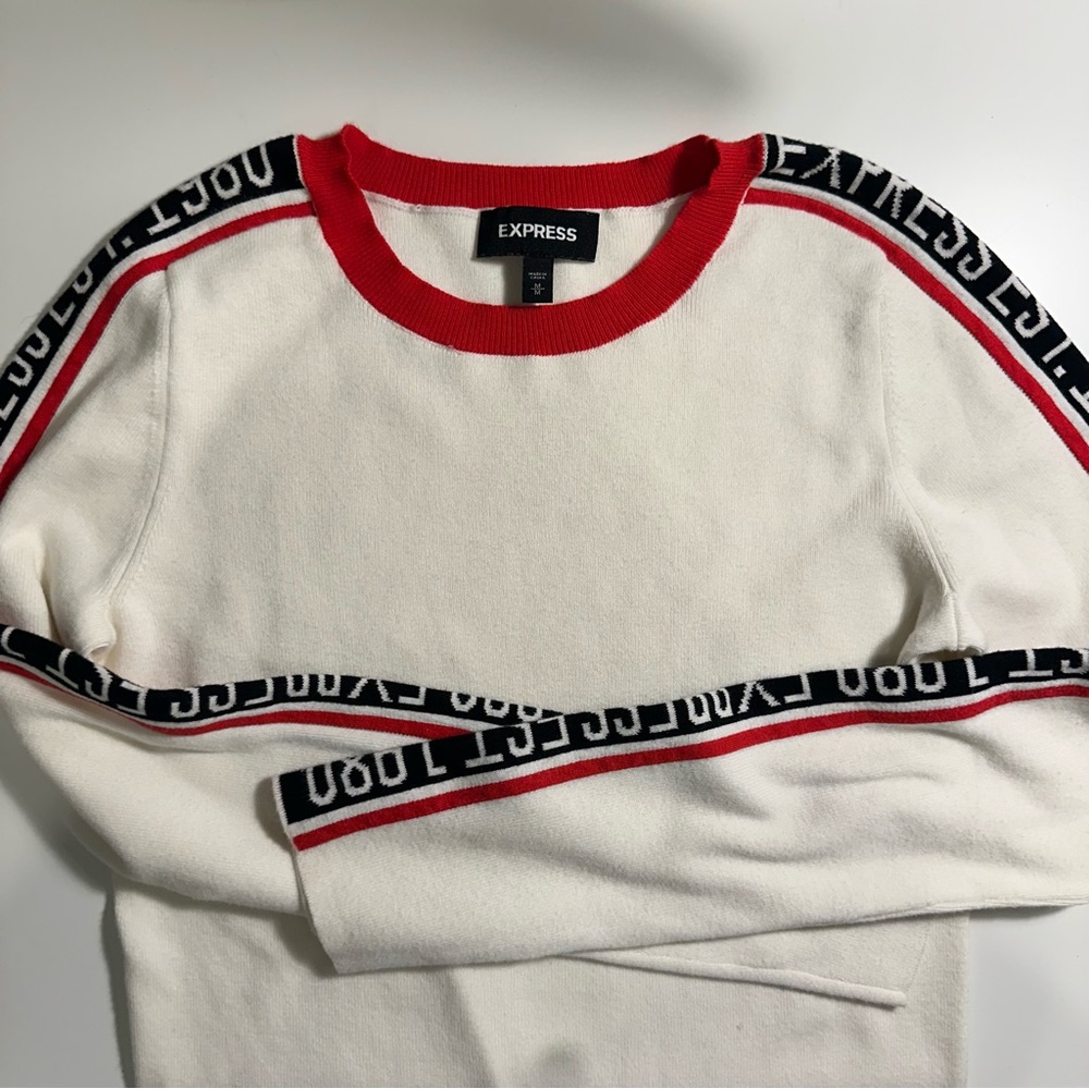 Express White Logo Patterend Sweater